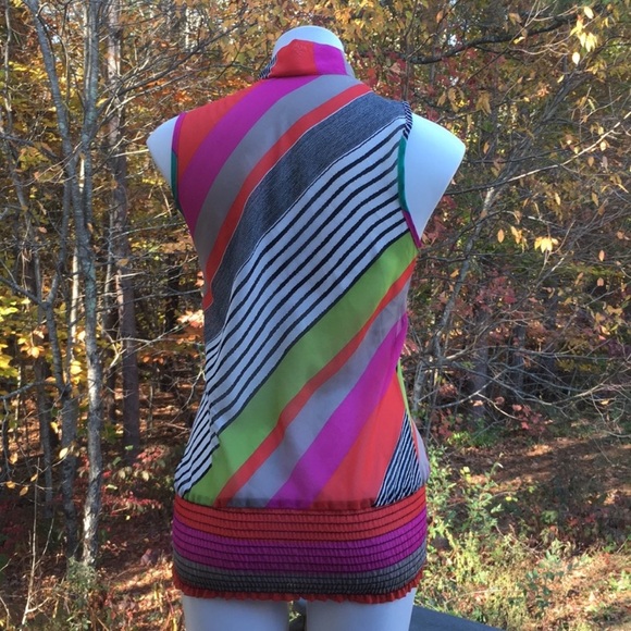 Celine x Champion ribbon tie neckline sleeveless colorful ribbed hem top size M - Picture 4 of 7